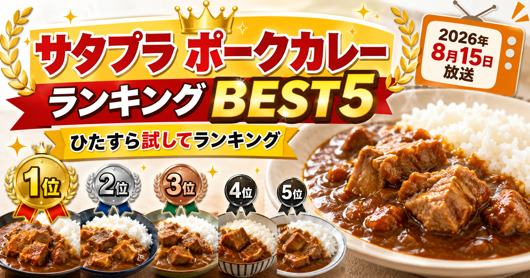 【サタプラ】ポークカレーランキングBEST5！2026年8月15日「試してランキング」結果。ブログ用アイキャッチ画像